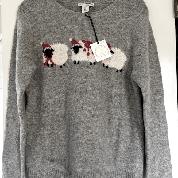 NEW WITH TAGS Cupcakes and Cashmere Grey Christmas Sweater Sheep Santa Medium - Picture 3 of 5